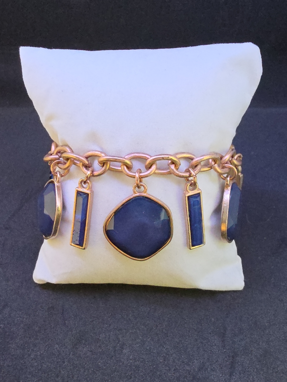 Gold Tone Blue Stone Charm Bracelet